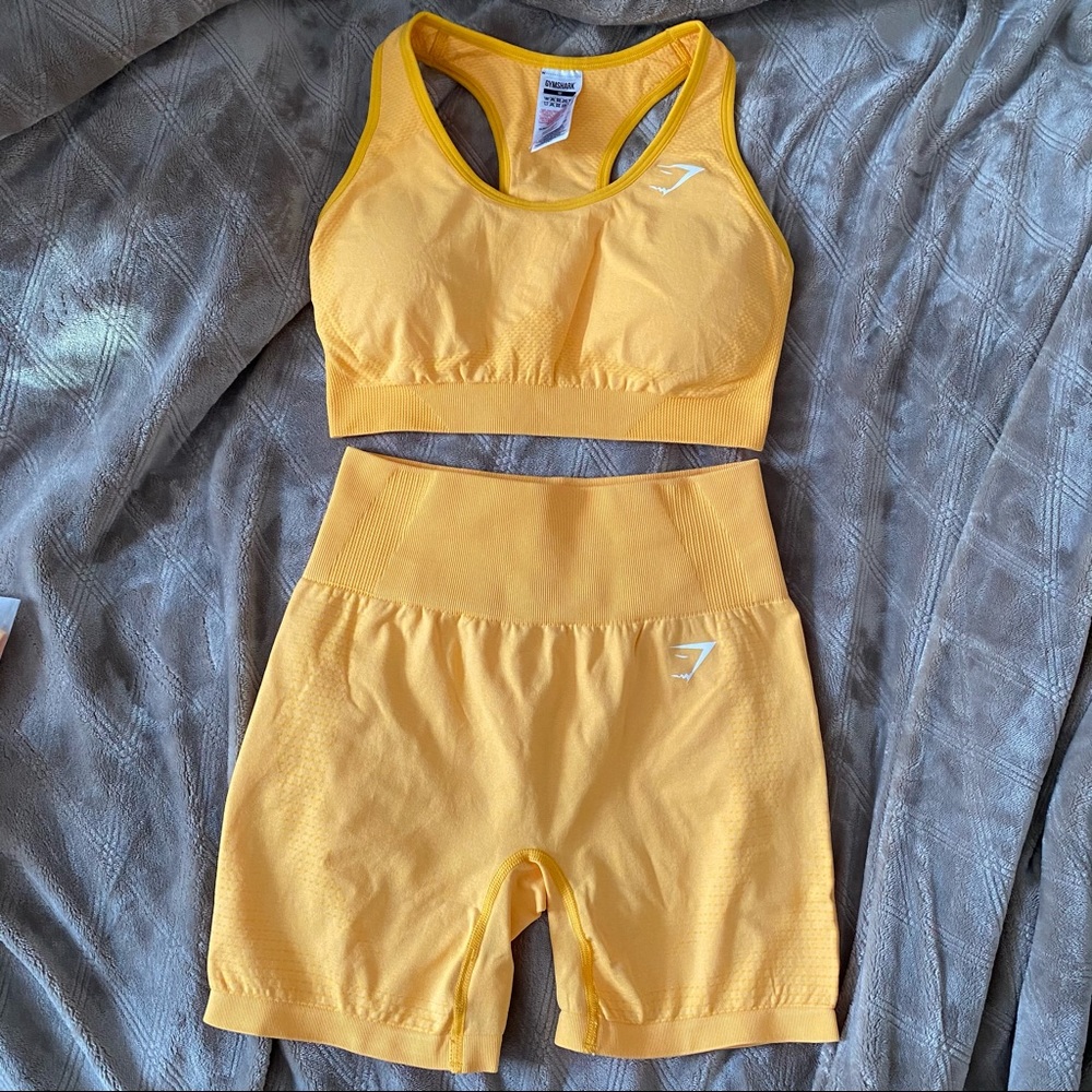 Gymshark Vital Seamless 2.0 Yellow Shorts and Bra